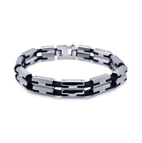 Stainless Steel Black Rubber Link Bracelet