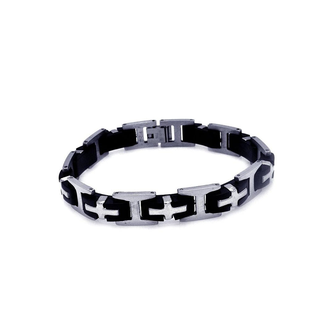 Stainless Steel Black Rubber Cross Linkbracelet