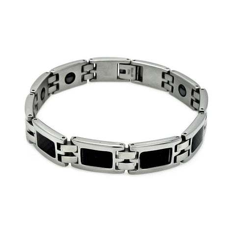 Stainless Steel Carbon Fiber Link Bracelet