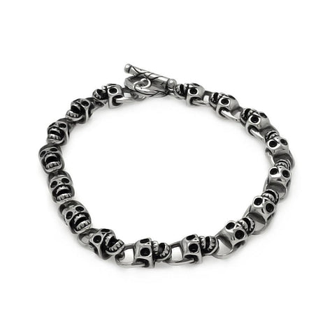 Stainless Steel Skull Head Sideways Link Bracelet