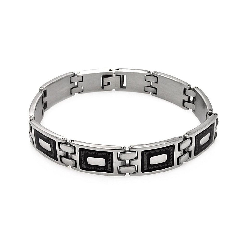 Stainless Steel Square Black Enamel Celtic Design Bracelet