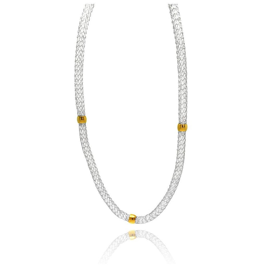 Stainless Steel Gold Plated Beads Clear Cz Net Necklace