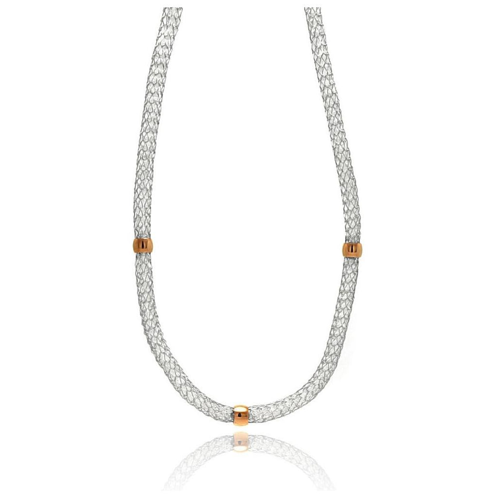 Stainless Steel Rose Gold Beads Clear Cz Net Necklace