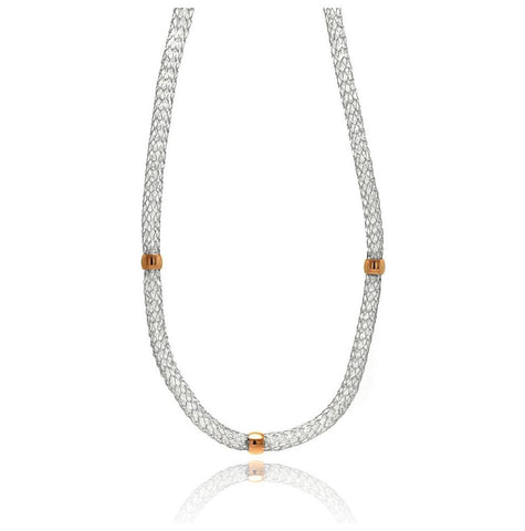 Stainless Steel Rose Gold Beads Clear Cz Net Necklace