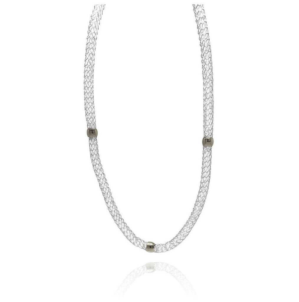 Stainless Steel Beads Clear Cz Net Necklace