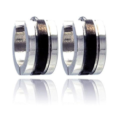 Stainless Steel Black Rhodium Plated Center Huggie Earring