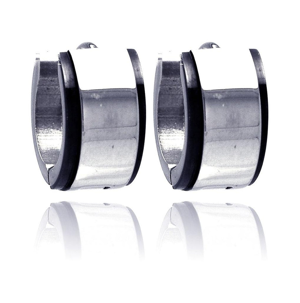 Stainless Steel Black Rhodium Plated Border Huggie Earring