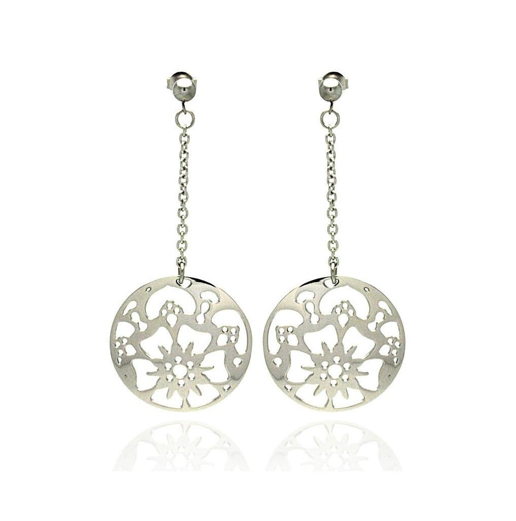 Stainless Steel Flower Disc Hanging Stud Earring