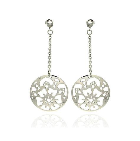 Stainless Steel Flower Disc Hanging Stud Earring