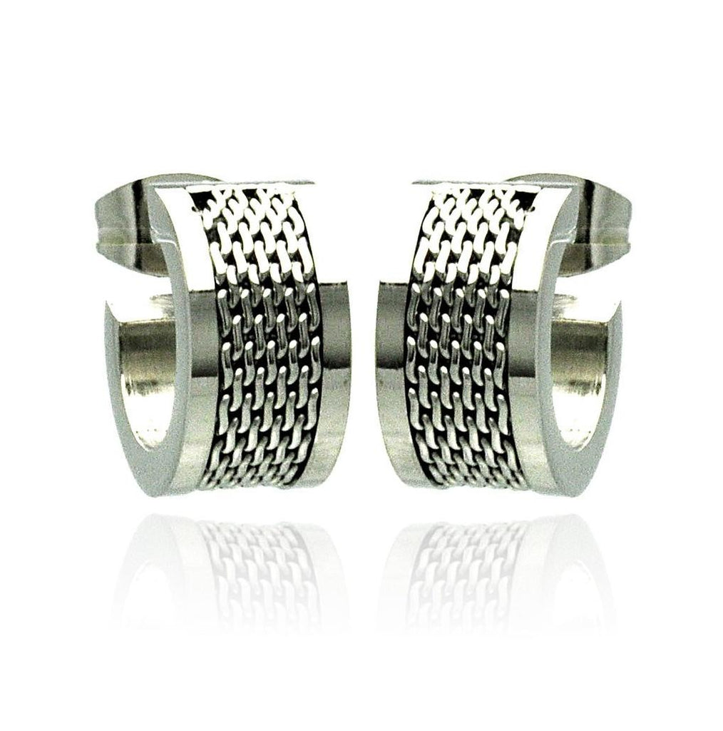 Stainless Steel Mesh Center Huggie Earring