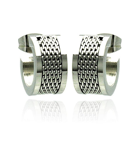 Stainless Steel Mesh Center Huggie Earring