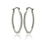 Stainless Steel Textured Hoop Earring, <b>size: 30mm</b>