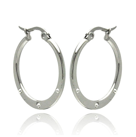 Stainless Steel 3 Clear Cz Hoop Earring, <b>size: 20mm</b>