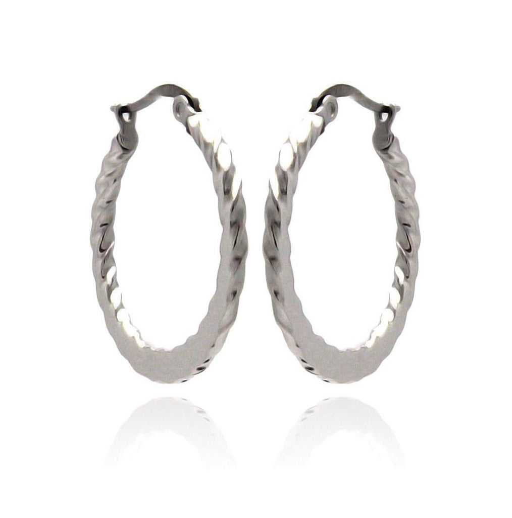 Stainless Steel Ridged Hoop Earring, <b>size: 20mm</b>