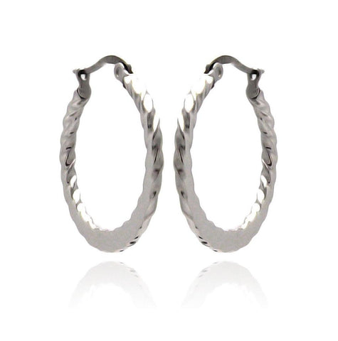 Stainless Steel Ridged Hoop Earring, <b>size: 20mm</b>