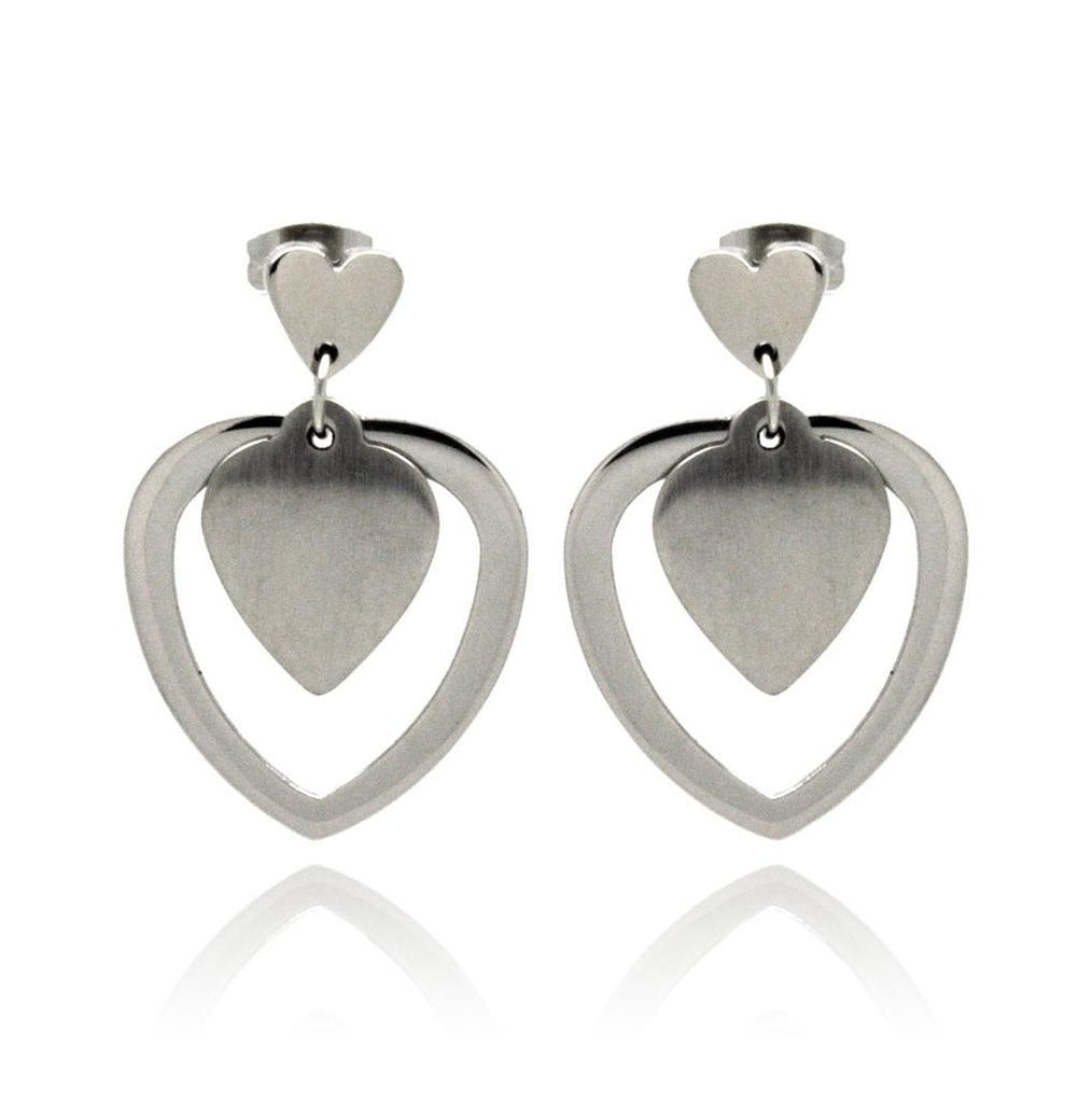 Stainless Steel High Polish Heart Hanging Stud Earring