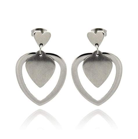 Stainless Steel High Polish Heart Hanging Stud Earring