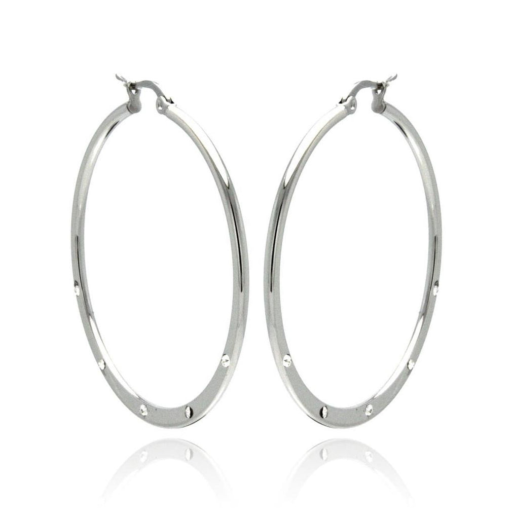 Stainless Steel High Polish 5 Clear Cz Hoop Earring, <b>size: 40mm</b>