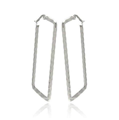 Stainless Steel Textured High Polish Rectangular Hoop Earring, <b>size: 20mm</b>