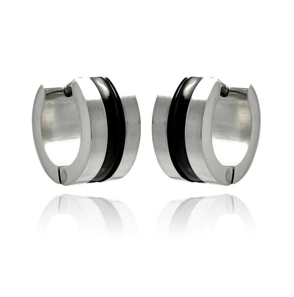 Stainless Steel Black Enamel Line Center Hoop Earring