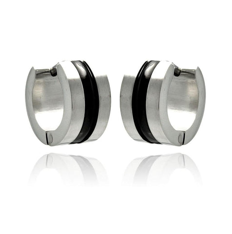 Stainless Steel Black Enamel Line Center Hoop Earring