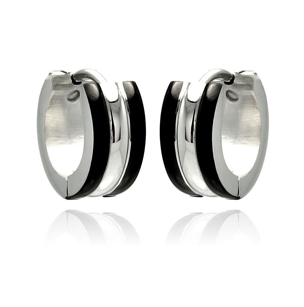 Stainless Steel Black Enamel Border Hoop Earring