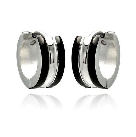 Stainless Steel Black Enamel Border Hoop Earring