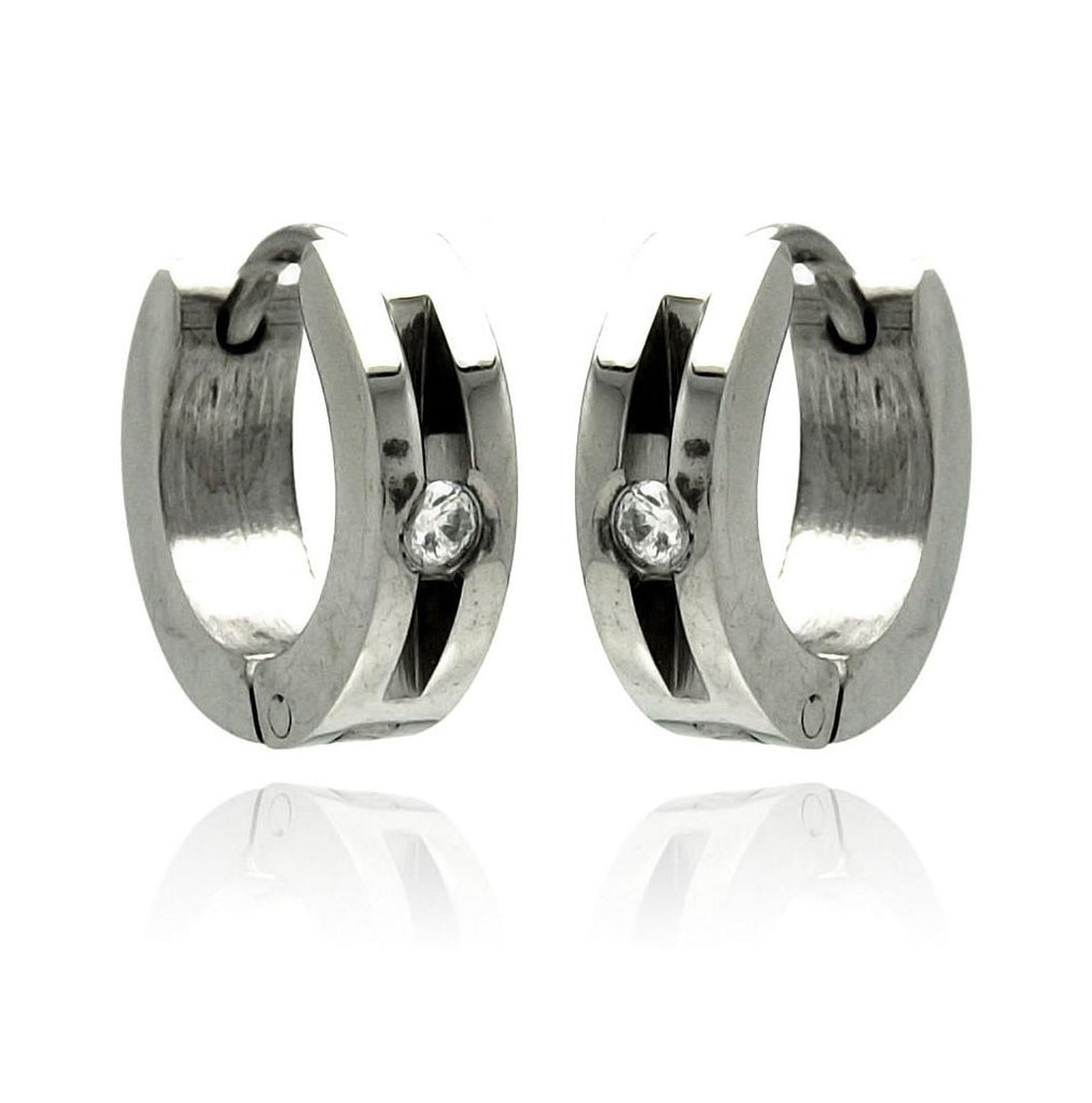 Stainless Steel Open Single Clear Cz Hoop Earring