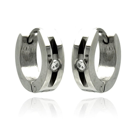 Stainless Steel Open Single Clear Cz Hoop Earring