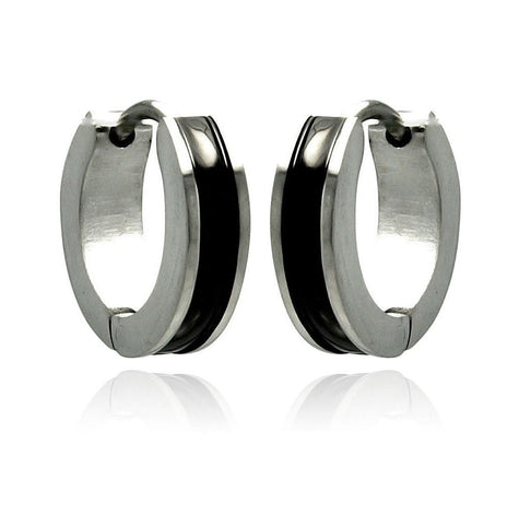 Stainless Steel Black Enamel Center Hoop Earring