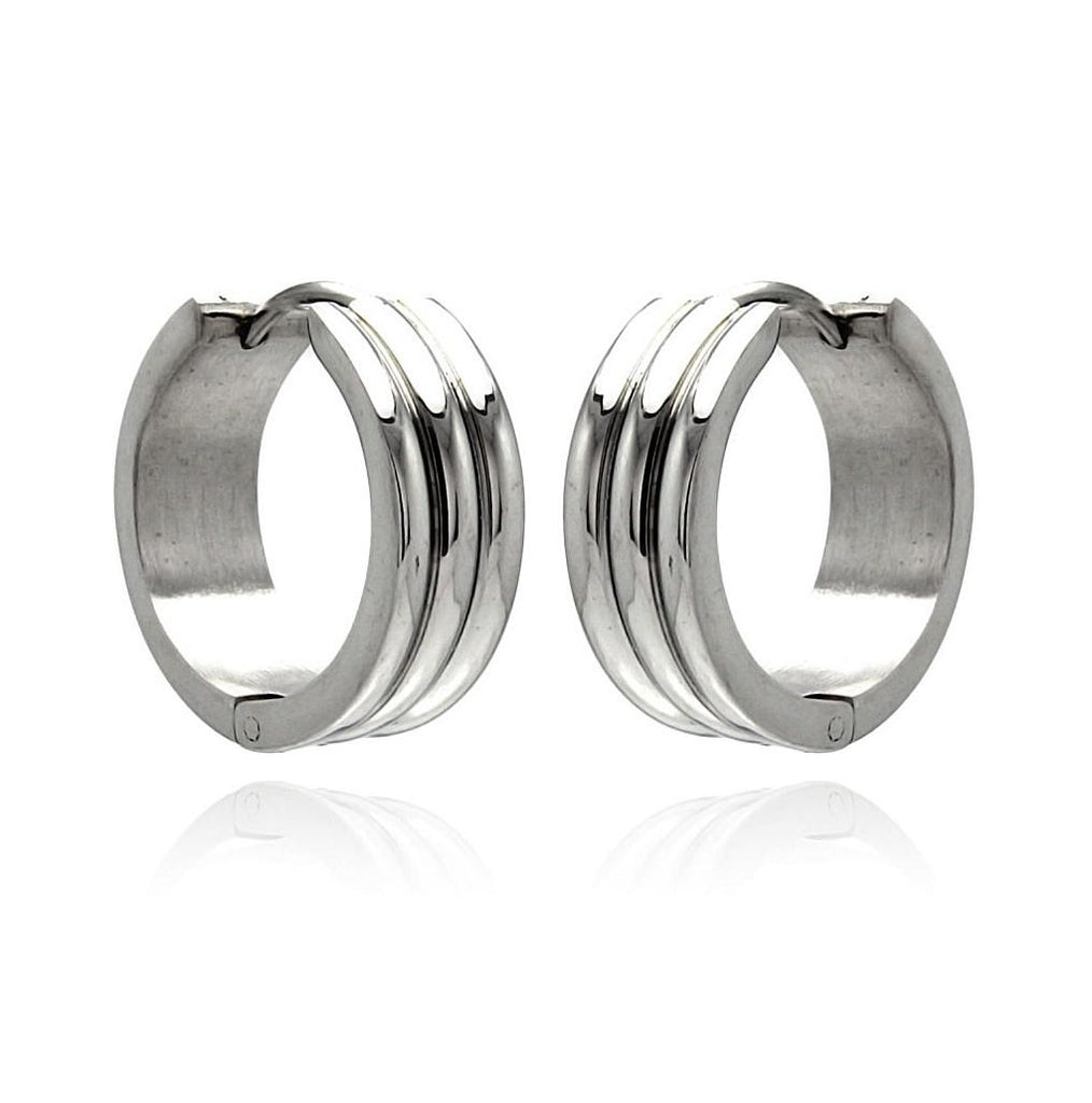 Stainless Steel 3 Line Hoop Earring