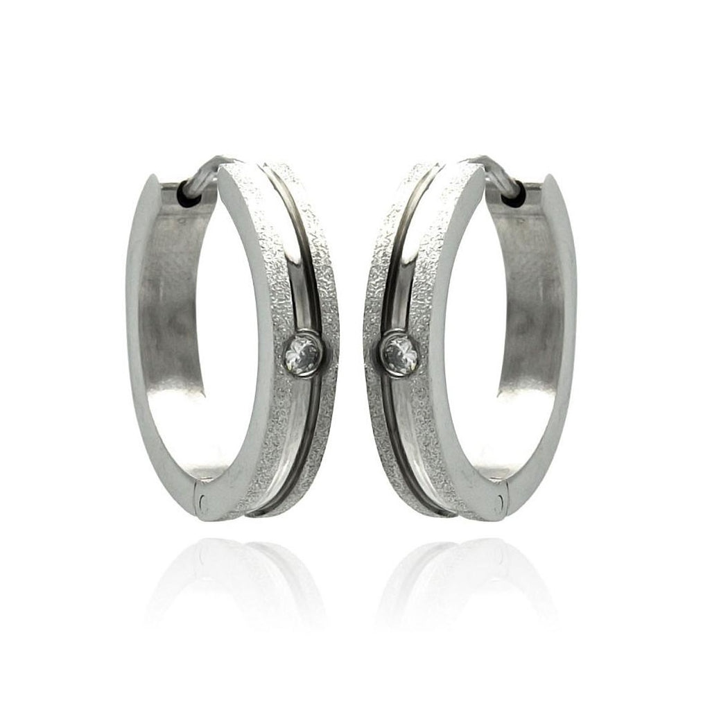 Stainless Steel Single Clear Cz Hoop Earring