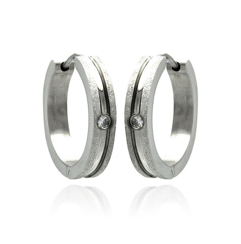 Stainless Steel Single Clear Cz Hoop Earring