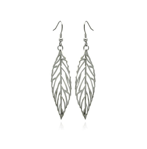 Stainless Steel Open Leaf Hook Earring