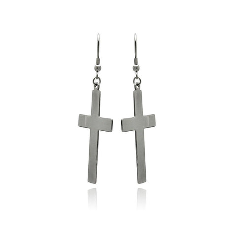 Stainless Steel Hanging Cross Hook Earring