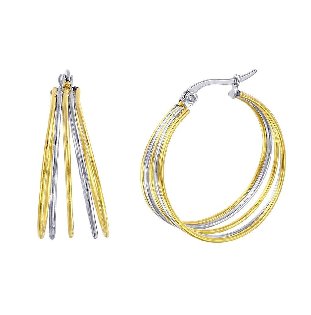 Stainless Steel Two Tone Multi Hoop Earring