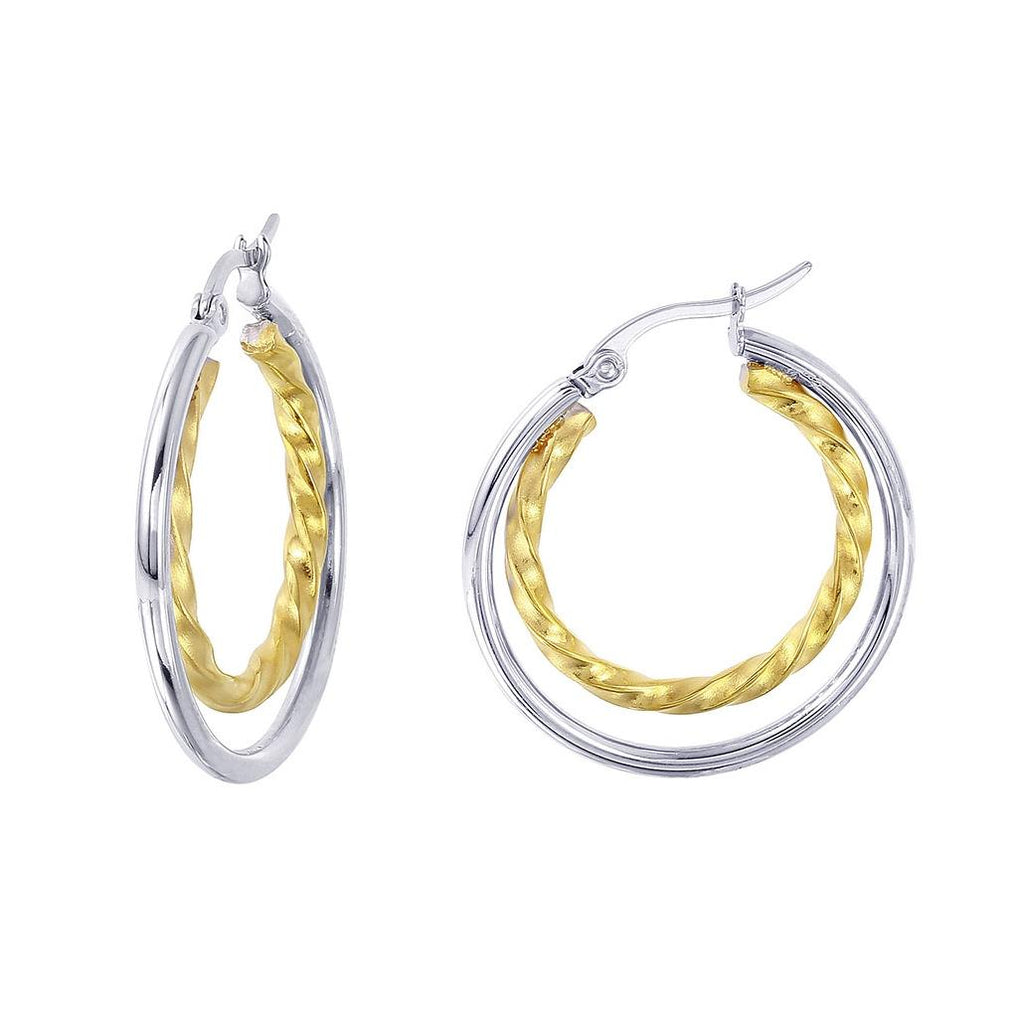 Stainless Steel Two Tone Dual Hoop Earring