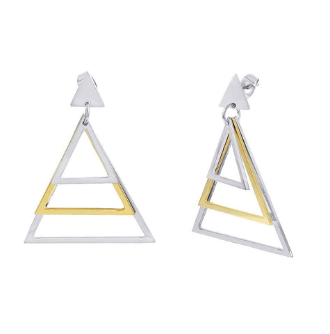 Stainless Steel Two Tone Pyramid Hanging Stud Earring