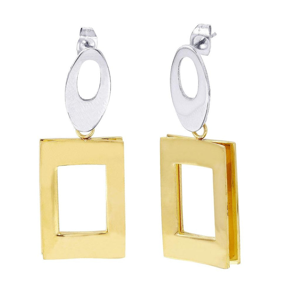 Stainless Steel Two Toned Gold Plated Chandelier Stud Earrings