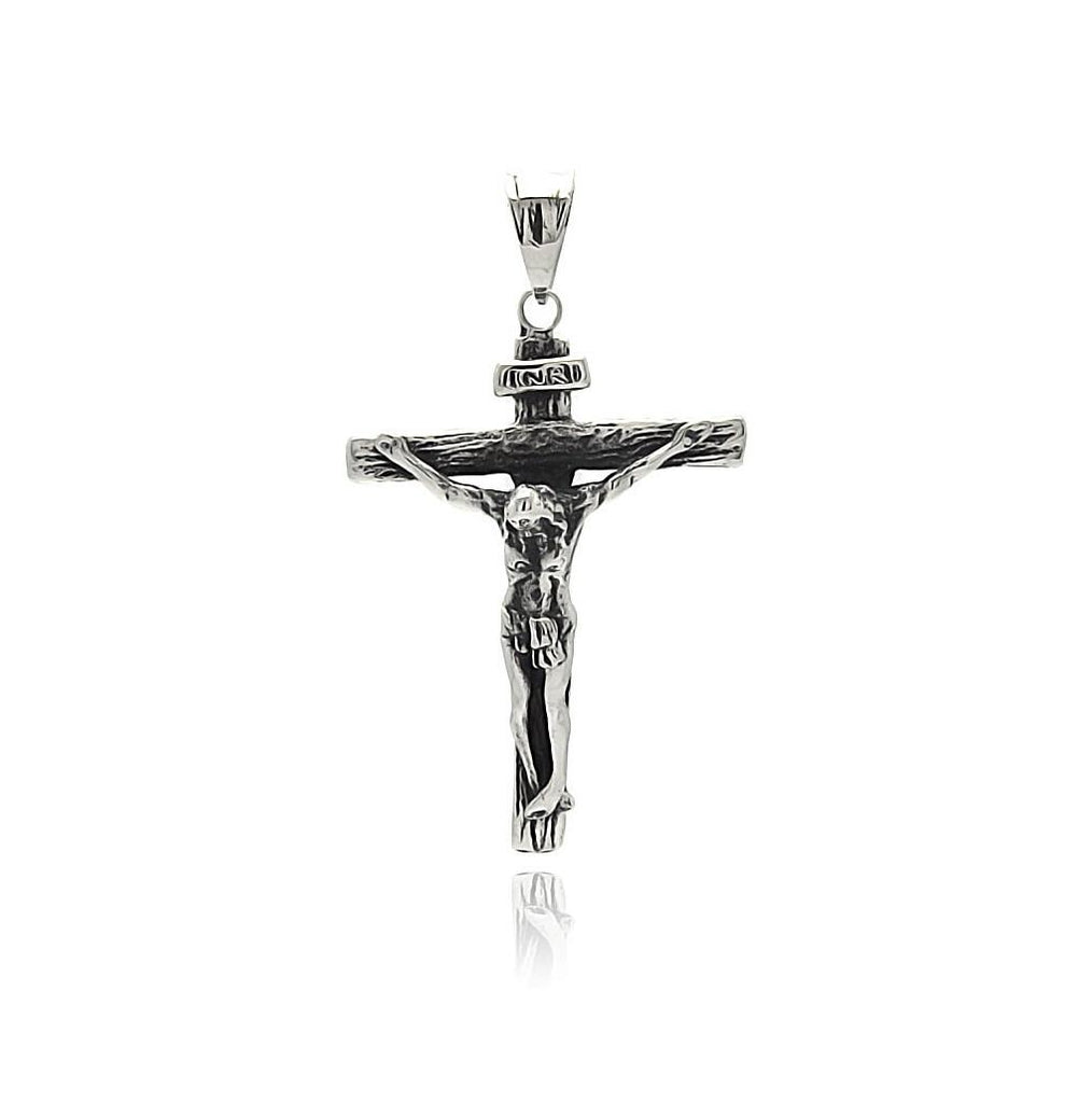 Stainless Steel Wood Design Cross Jesus Charm Pendant