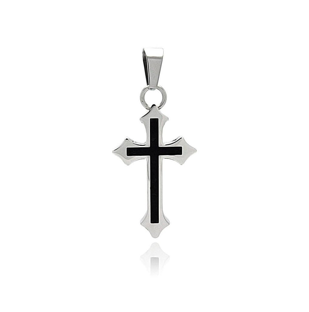 Stainless Steel Black Enamel Center Cross Charm Pendant