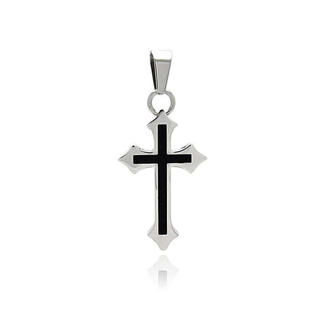 Stainless Steel Black Enamel Center Cross Charm Pendant