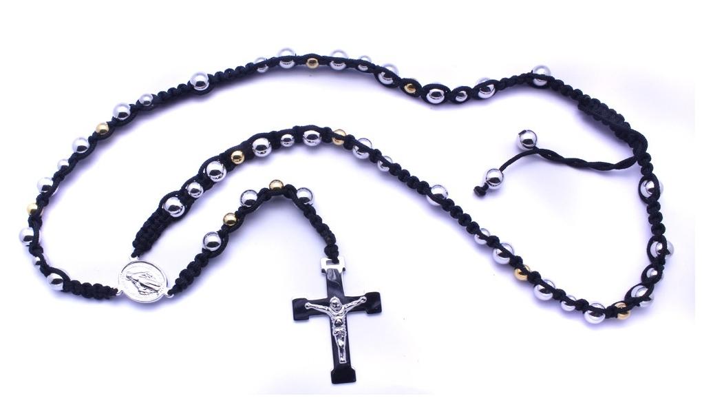 Stainless Steel Black Cord Rosary