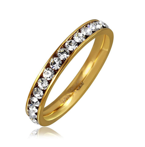 Stainless Steel Gold Color Cz Eternity Band, <b>size: 5</b>