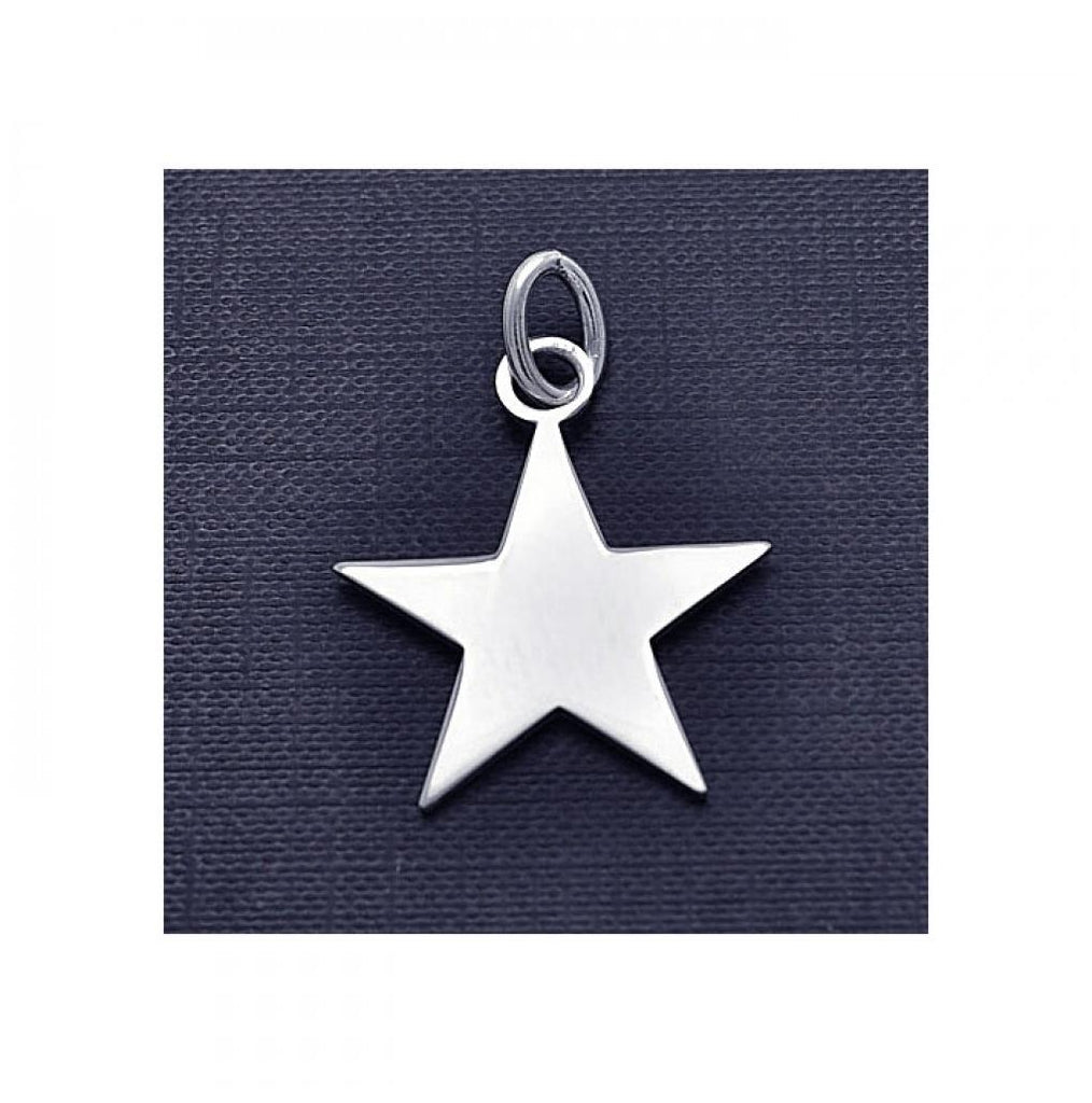 .925 Sterling Silver Rhodium Plated Large Plain Engravable Star Pendant