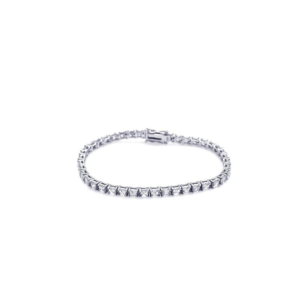 .925 Sterling Silver Rhodium Plated Clear Cz Tennis Bracelet