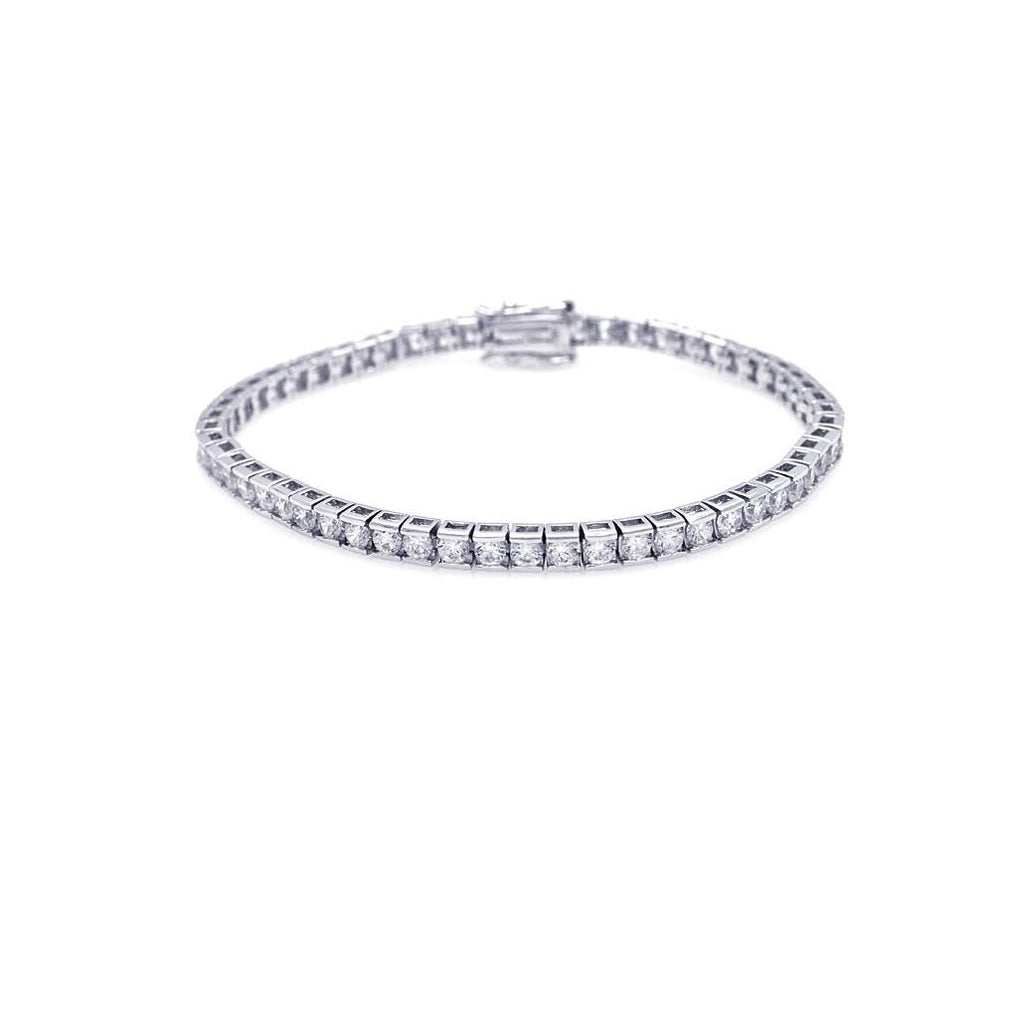 .925 Sterling Silver Rhodium Plated Clear Round Cz Tennis Bracelet