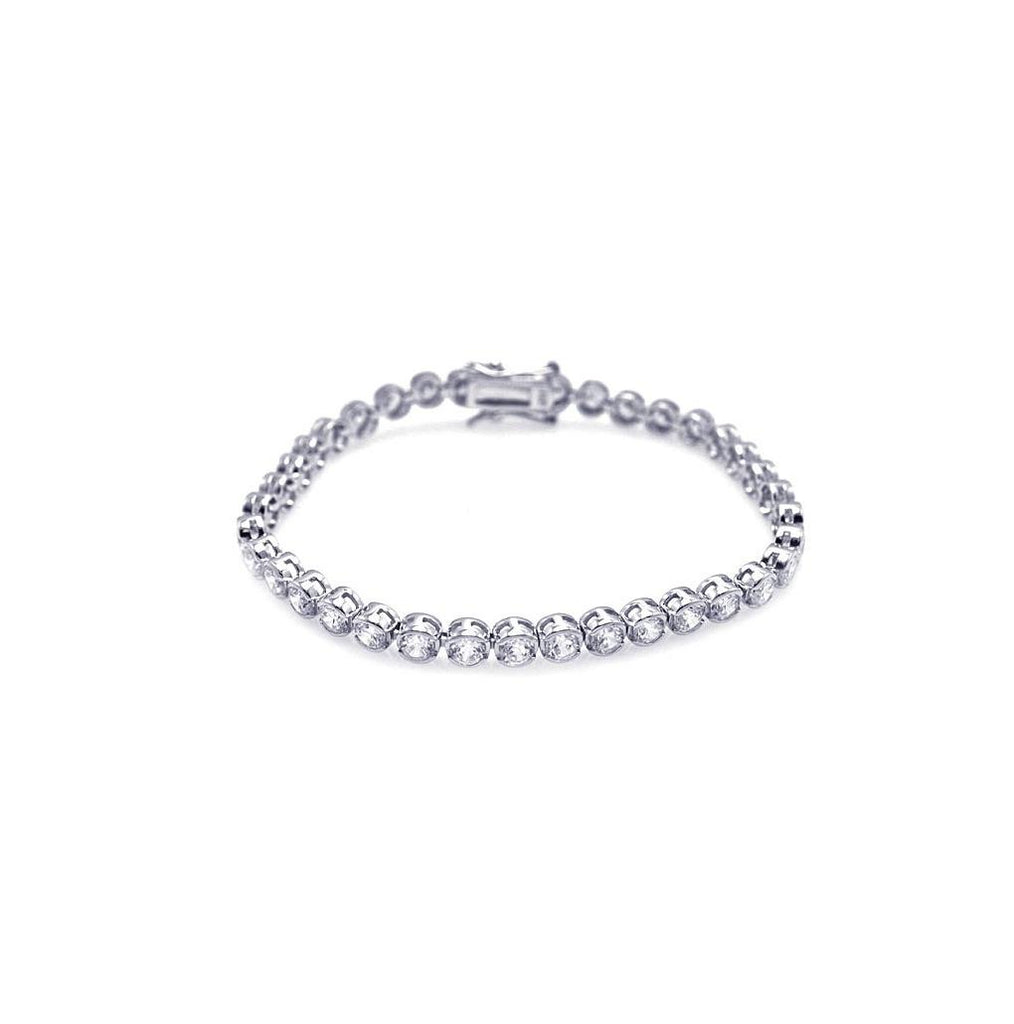 .925 Sterling Silver Rhodium Plated Clear Cz Bubble Tennis Bracelet