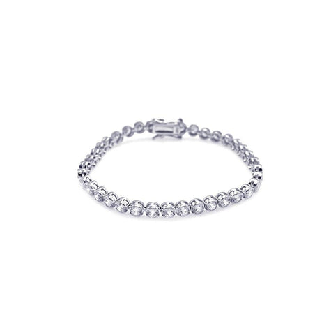 .925 Sterling Silver Rhodium Plated Clear Cz Bubble Tennis Bracelet