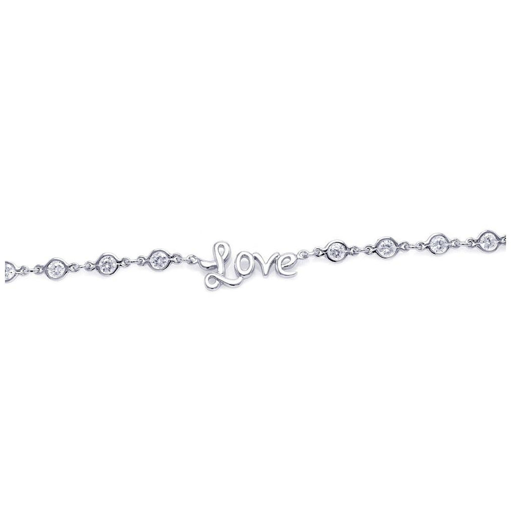 .925 Sterling Silver Rhodium Plated Clear Cz Love Bracelet